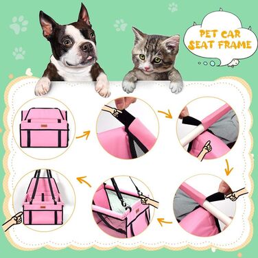Автокрісло для собак - автокрісло для маленьких собак з ременем, водонепроникне, стабільне, для заднього та переднього сидіння, рожеве (з PVC-трубою)