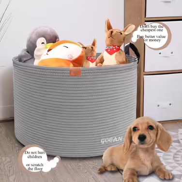 GOCAN XXXL Storage Basket Large Woven Cotton Rope Laundry Basket Clothes Collector for Blankets, Pillows in the Living Room, Clothes, Toys in the Children's Room, Pure Grey, D55 x H35cm