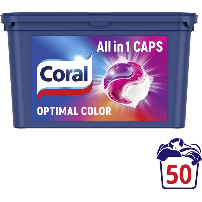 Капсули для прання кольорової білизни Coral Allin1 Caps Optimal Color, свіжий аромат, 64 шт (4х16), 1.06 кг