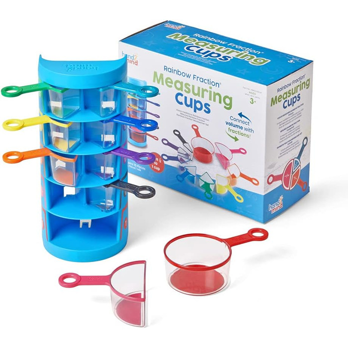 Learning Resources Rainbow Fraction Measuring Cups Set of 9 Fraction Manipulatives, Kids Measuring Cups, Baking Supplies for Kids, for Kids' Kitchen, School Supplies