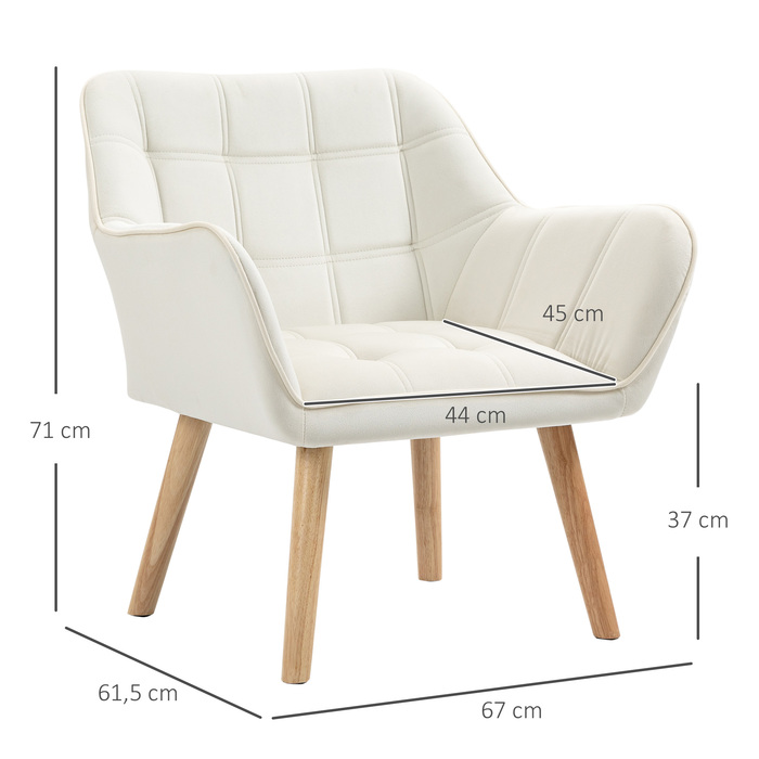 HOMCOM Single Armchair Recliner Chair with Velvet Look, Raised Legs, Upholstered Armchair for Living Room, Bedroom, 64 x 62 x 72.5 cm, Cream | Aosom