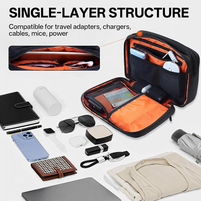 Органайзер для кабелів Teskyer - водонепроникний, портативний, для подорожей, 25 x 17 x 8 см, чорний