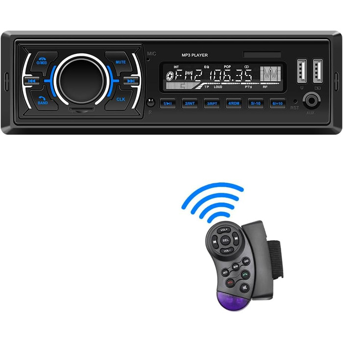 Автомагнітола M.I.C.D3307 з DAB+, Bluetooth, FM-радіо, USB, microSD, AUX, мікрофоном, керуванням з керма, 1 DIN, підтримка MP3/WAV, зарядка смартфона