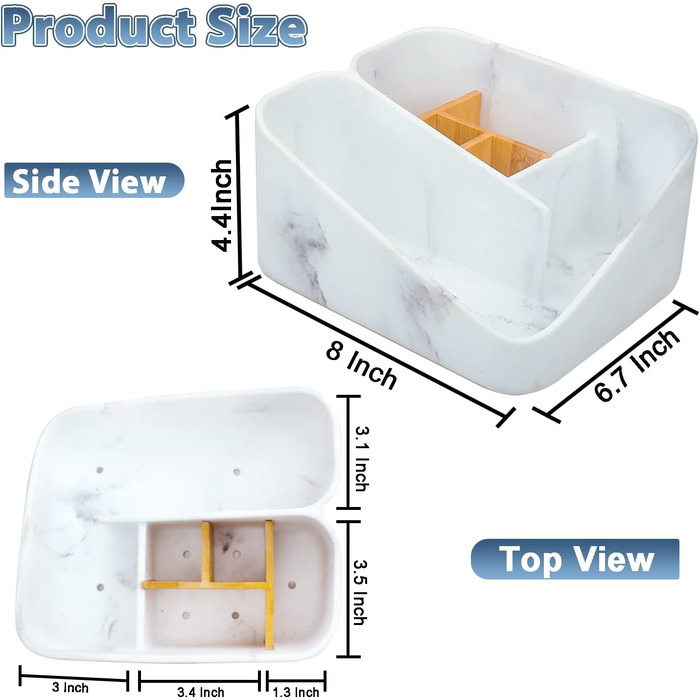 Bathroom toothbrush holder, bathroom organizer, countertop, bathroom storage organizer for toothbrush, vanity countertop, and other items, white marble color
