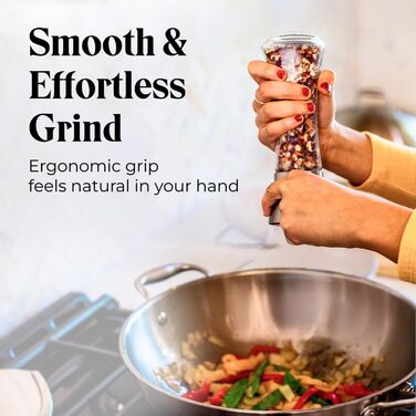 Набір для перцю та солі Willow & Everett з нержавіючої сталі - 2 великі ручні млини з регульованим жорном, без наповнювача, з підставкою