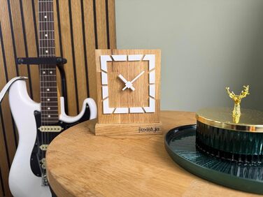 FLEXISTYLE Modern Stand Clock Small Made of Oak Wood Living Room Bathroom, Schwarz/Oak, Black (Style 8)