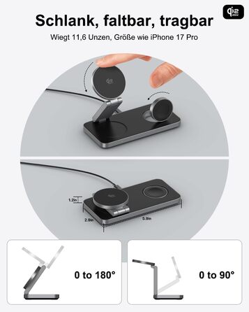 Бездротовий зарядний пристрій 25W MagSafe 3-в-1 для iPhone 17e/17/16/15/14/13/12/Air, Apple Watch та AirPods Pro - чорний