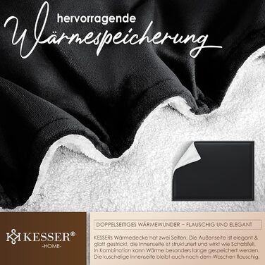 Плед KESSER® з м'якого флісу та шерпи, теплий та затишний, 220 x 240 см (XXL), чорний