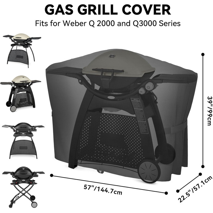 Чохол для гриля Onlyfire для Weber Q 2000/3000, водонепроникний, 600D, захисна накривка для газового гриля, стійка до погодних умов