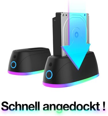 Док-станція ICY BOX для HDD/SSD USB 3.0 з RGB підсвічуванням, підтримка 2.5/3.5