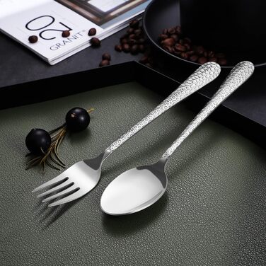 Набір столових приборів HaWare, 72 шт. з нержавіючої сталі (12 осіб), з ножем, виделкою, ложкою, сучасна ручка 'молоток', для дому/вечірки/готелю/ресторану, блискучий, придатний для миття в посудомийній машині. Включає ніж для стейку.