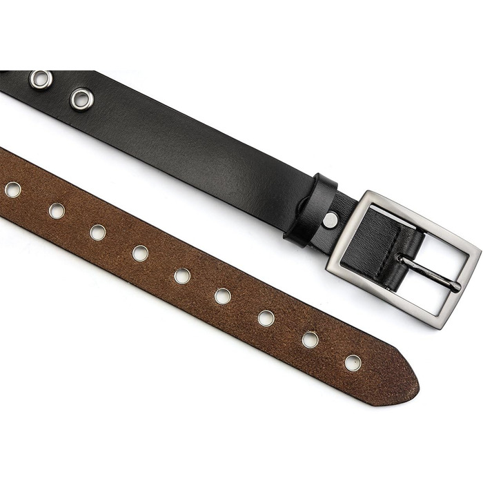 Жіночий шкіряний ремінь з металевою пряжкою для джинсів Dreess, ширина 1.1 см, довжина 115 см (підходить для обхвату талії 95-106 см), колір: чорний