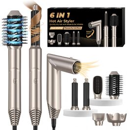 Фен-щітка Air Styler 5 в 1: мультистайлер для волосся, 1000W, чорний (6 в 1: платиново-золотий)