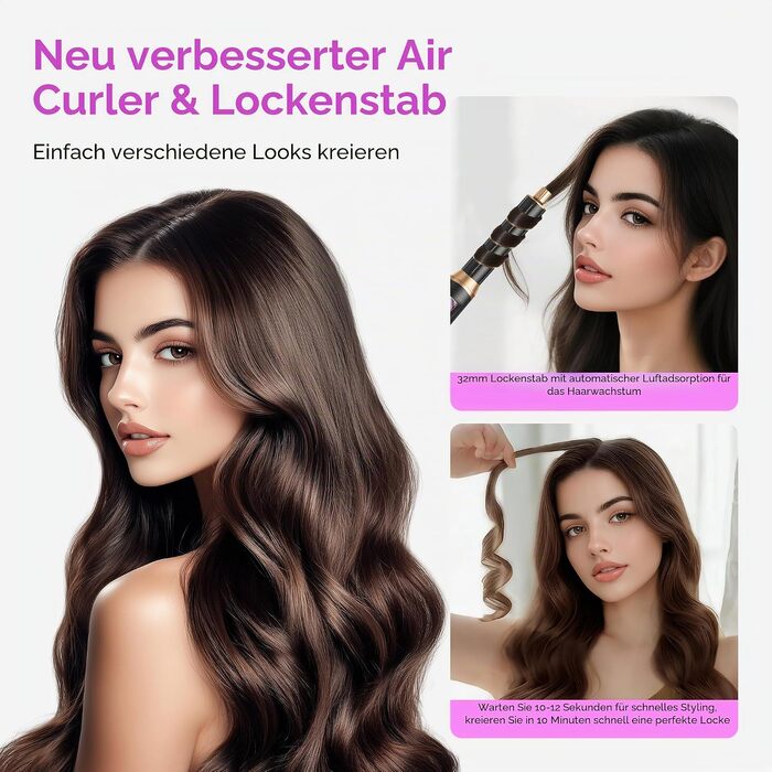 Стайлер для волосся 5 в 1 UKLISS Airstyler: іонний фен-щітка з автозавиванням (32 мм), набір для сушіння, випрямлення та об'єму, чорний
