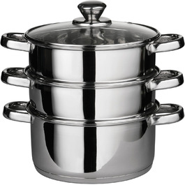 Паровар Premier Housewares з нержавіючої сталі, скляною кришкою, 28 x 22 x 25 см, сріблястий