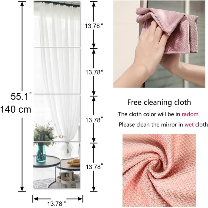 Акрилові дзеркала наклейки на стіну, 35 x 35 см, 4 шт., Плексиглас, Небитливі, Самоклеючі, для монтажу на стіну, Великі, для домашніх тренувань, фітнес-залу, оздоблення плитки