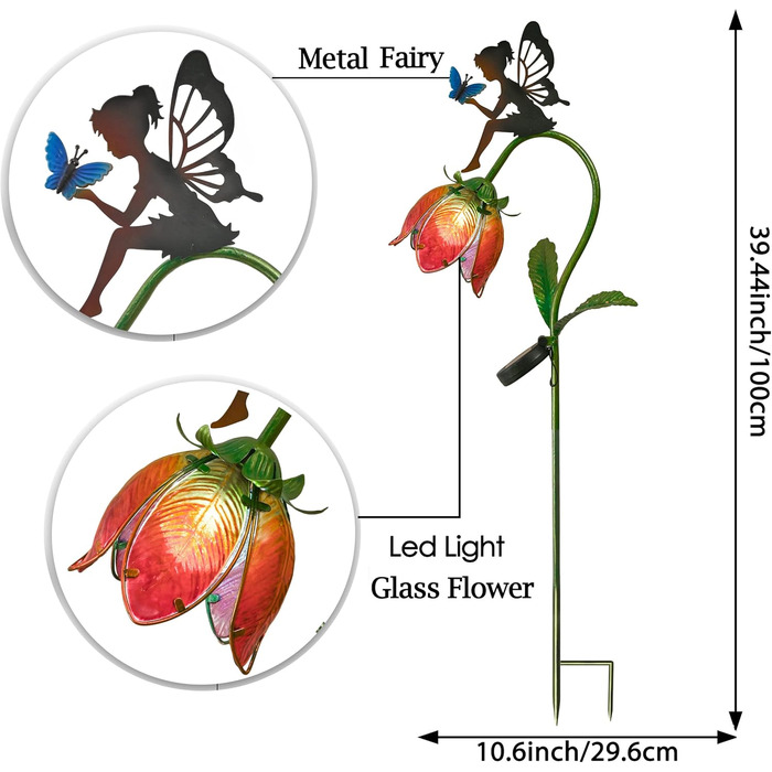 TERESA'S COLLECTIONS Garden Decor for Outdoors Weatherproof, 100cm Tall Flower Fairy Solar Lamp Garden Light, with Metal Glass LED, Figure Gifts for Women/Mom Decor for Patio