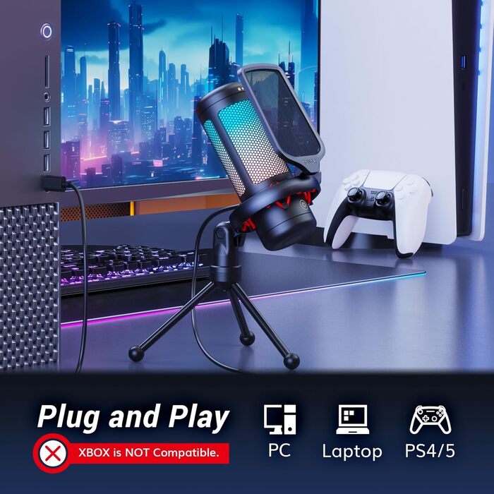 USB Мікрофон TONOR TC310 для Комп'ютера, PS4/5: Конденсаторний мікрофон для Стрімінгу з RGB підсвіткою та тримачем