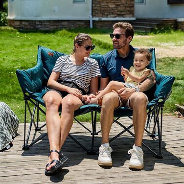 Кампінговий стілець-диван EVER ADVANCED для 2 осіб, 145 см, зелений - міцний, складаний, з високою спинкою, для відпочинку на природі, саду, балкону