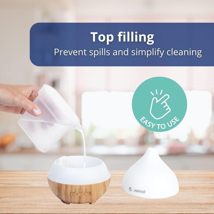 Зволожувач повітря для дітей Jané, тихий, 140 мл, 7 кольорів LED, для аромаолій, таймер, з дерева