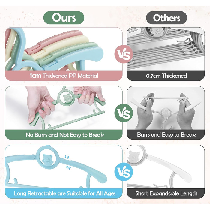 Набір дитячих вішалок для одягу 24 шт. Зростаючі вішалки для дітей з бантиками, нековзкі, для малюків та дошкільнят, кольорові
