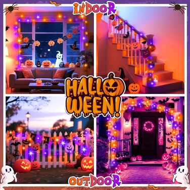 Гірлянда декоративна Halloween на 6 метрів, 60 LED, оранжево-фіолетова, USB/батарейки, таймер, вологостійка, для дому та саду