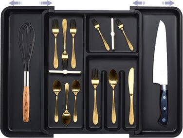 Органайзер для столових приборів ZHUlYIWIN в шухляду, розсувний, з тримачами для ножів, чорний