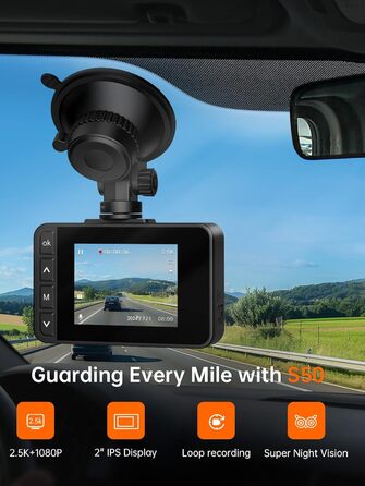 Відеореєстратор у машину Dashcam Auto з двома камерами, 2.5K+1080P, IPS-дисплей, G-сенсор, 170° кут огляду, паркувальний режим, циклічна запис, нічне бачення, карта 32GB