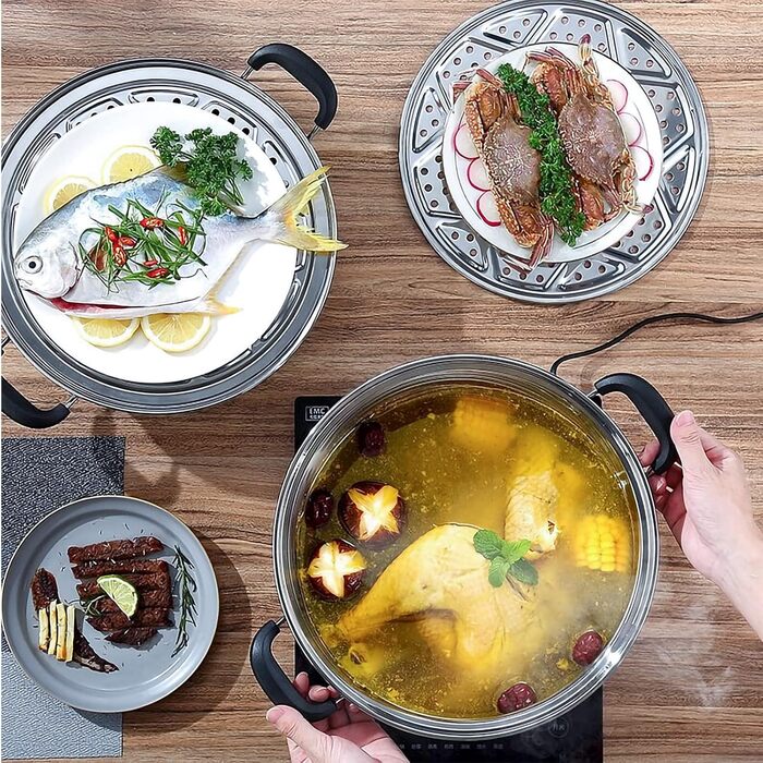 Пароварка MANO, 30 см, з нержавіючої сталі, 2-ярусна, для овочів, м'ясних продуктів та соусів