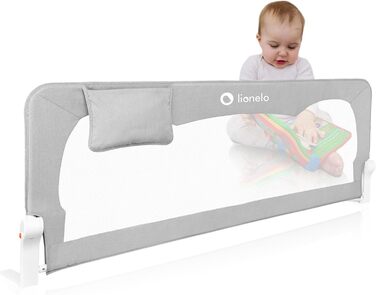 Захисний бортик для ліжка Lionelo Hanna 150x66 см, складаний на 180°, сітчастий, легкий монтаж, блокування, SecureBelt, міцна конструкція, сірий