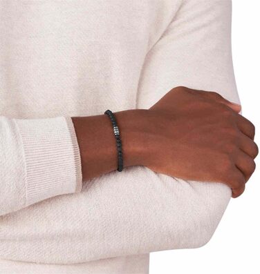 Браслет Fossil Wellness чоловічий з нержавіючої сталі та напівкоштовного каміння, чорний, зі зручним застібкою-повзунком