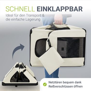 Транспортна переноска для собак Juskys Lassie XL, складна та портативна 56x81x58 см з ковдрою, сумкою та ручками. Підходить для собак, котів та інших домашніх тварин. Оксфордська тканина, переноска для авто, сіра (бежева, L 50 x B 34 x H 36 см)