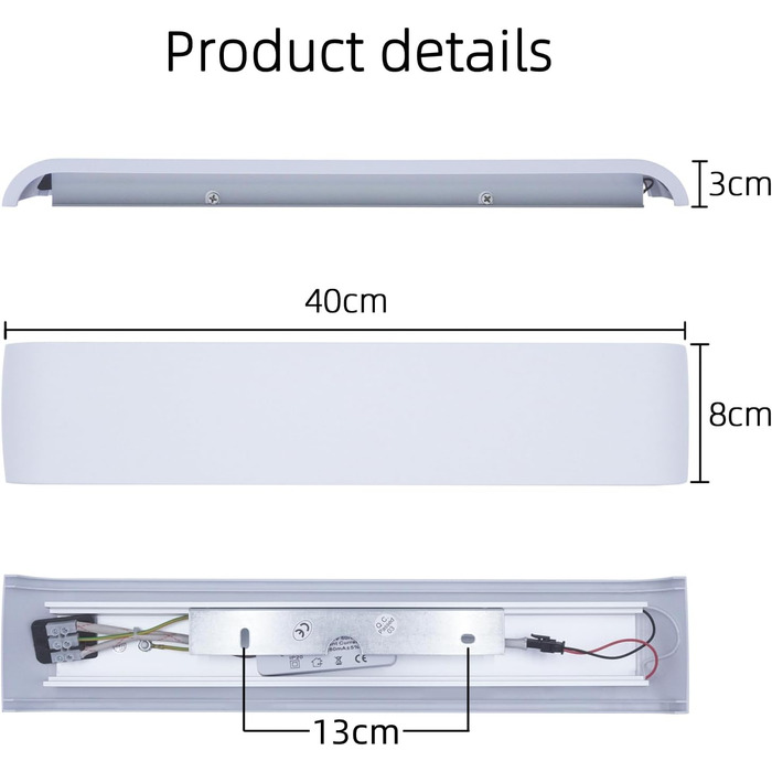 LED настінні світильники KICAAO 2 шт. 12W, білий, сучасний дизайн, для дому, для сходищ, коридору, вітальні, спальні, з алюмінію (40см)