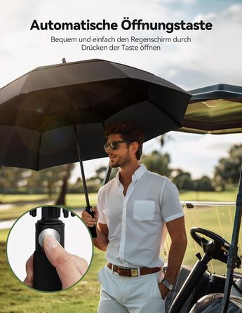 TECKNET Парасолька велика XXL, гольф-парасолька 173 см, штормостійка з подвійною конструкцією, вентильована, з ручкою EVA, для жінок та чоловіків (глибокий чорний, 163 см)