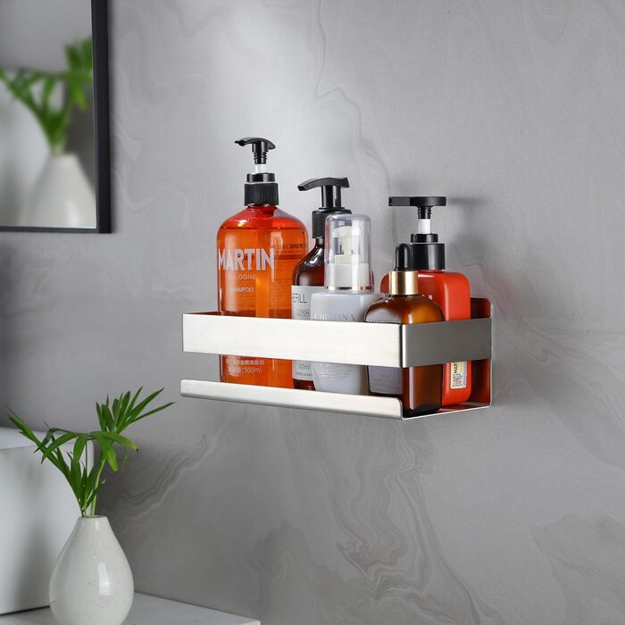 Cooeco Shower Shelf - No Drilling Required, Adhesive Shower Caddy Bathroom Shelf in Stainless Steel, Space-Saving Shower Shelf for Shampoo and Shower Gel and Kitchen Shelf No Drilling Adhesive Basket