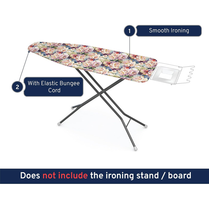 Набір для прасування Encasa XO з квітковим принтом Wildblumen, середній розмір 44'x13', товста фетрова підкладка 4 мм, еластична стрічка з фіксатором, силіконовий підставка для праски, сітчаста тканина, стійка до високих температур, придатна для прання