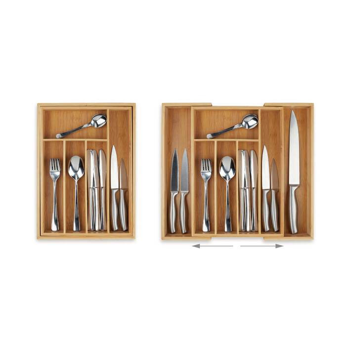 Relaxdays Bamboo Cutlery Box, Extendable