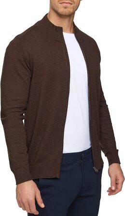 Кардиган чоловічий Indicode з трикотажу з бавовни (80%), з високим коміром, колір: темно-коричневий мікс