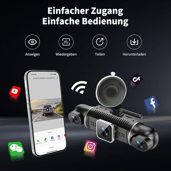 Відеореєстратор в авто Dash Cam 2K/1080p з 64GB SD-картою, 4 камери, IPS-дисплей 3