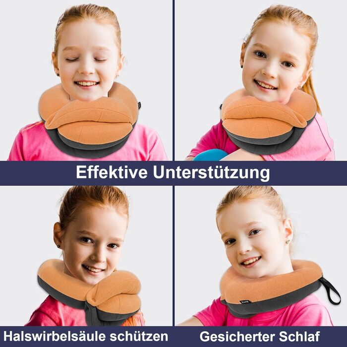 Подушка для шиї у подорожах Buyue, 360° обертання, для тривалих перельотів, комплект з маскою для сну та берушами (для дорослих, до 45 кг)