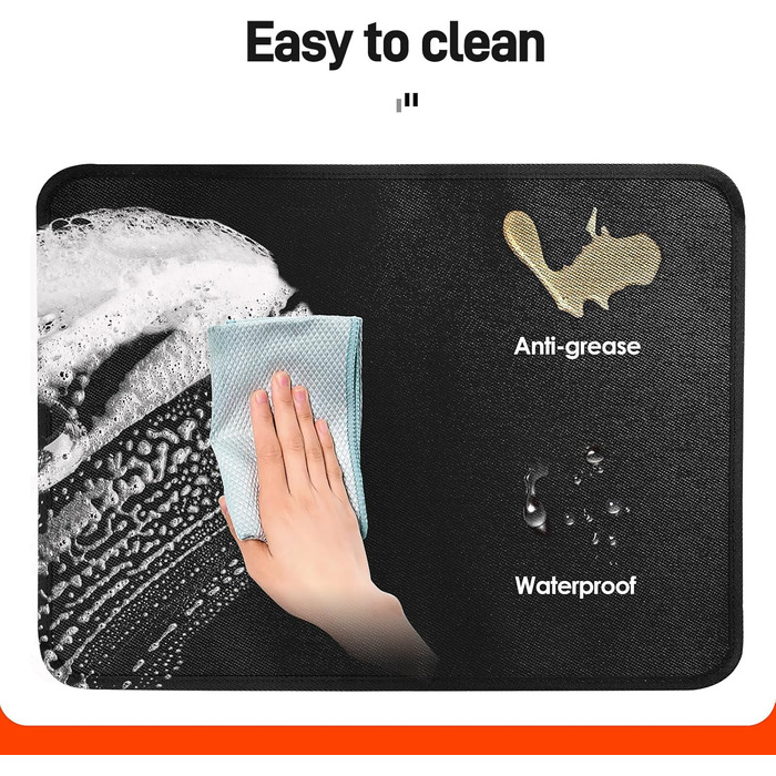 Термостійкий килимок 40 x 45 см - захист від нагріву для фритюрниці, стільниці, масло- та водовідштовхувальний, легко миється, чорний, 1 шт.