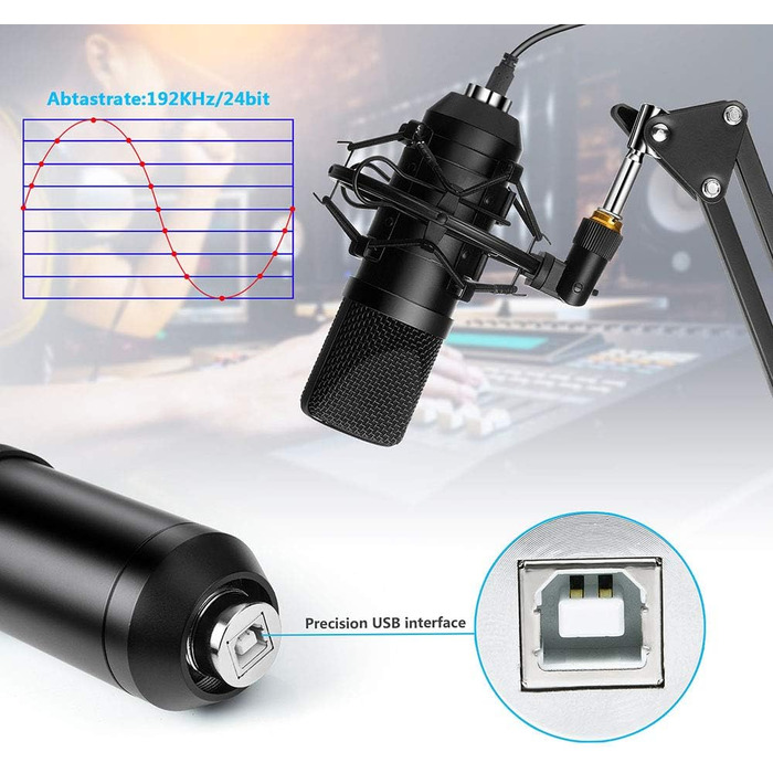 Мікрофон конденсаторний Diealles Shine для запису, подкастів та стрімінгу. Комплект з кріпленням, штативом та поп-фільтром. 192KHz/24 Bit