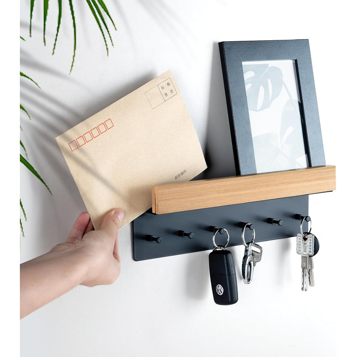 Дерев'яне ключниця з полицею, органайзер для ключів на 6 гачків, настінна дошка для ключів у прихожу, коридор, кухню