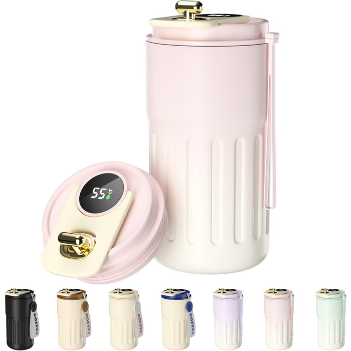 Термокружка для кави HomeAlexa з цифровим дисплеєм, 410 мл, нержавіюча сталь 316, ізольована, з кришкою, не протікає