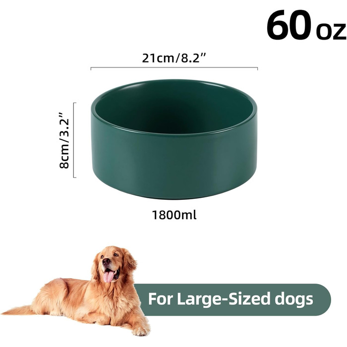 Керамічна годівниця для собак 21 см з неслизьким покриттям - 1,8 л, зелена миска для корму та води