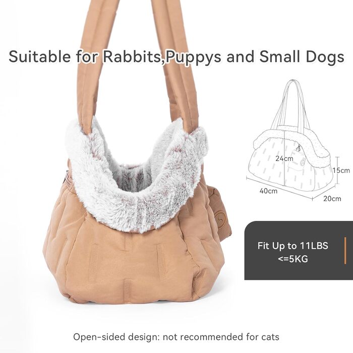 Сумочка для собак, переноска для цуценят, переноска для маленьких собак, сумочка для годування, 40x20x24 см, хакі, каррі