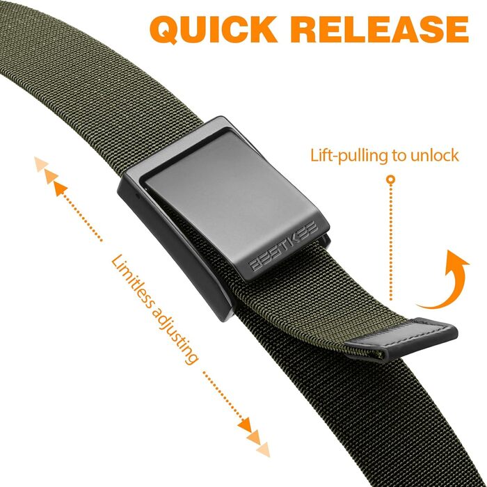 Тактичний пояс чоловічий BESTKEE, 3.8 см, нейлон, металева блискавка, розмір M (91-105 см)