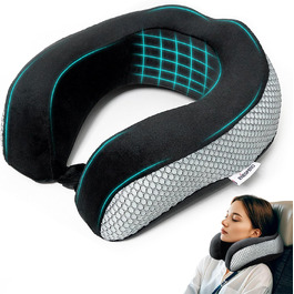Подушка для шиї в дорозі: автомобільна, для літака, з memory foam, м'який велюровий чохол, для дорослих, сіра, з сіткою