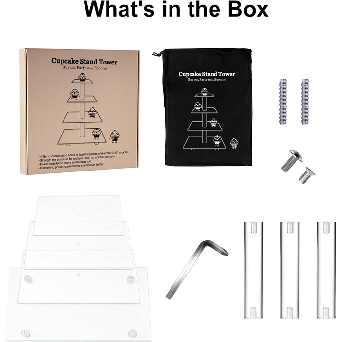 Чотирьох'ярусна підставка для тортів та випічки з акрилу, 30.5 см - для вечірок та свят