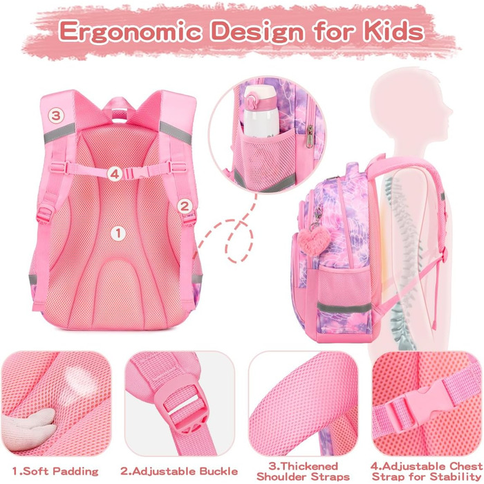 Дитячий рюкзак Cusangel для дівчаток та хлопчиків, ергономічний, регульований, водонепроникний, з нагрудним ременем - рожевий з серцем
